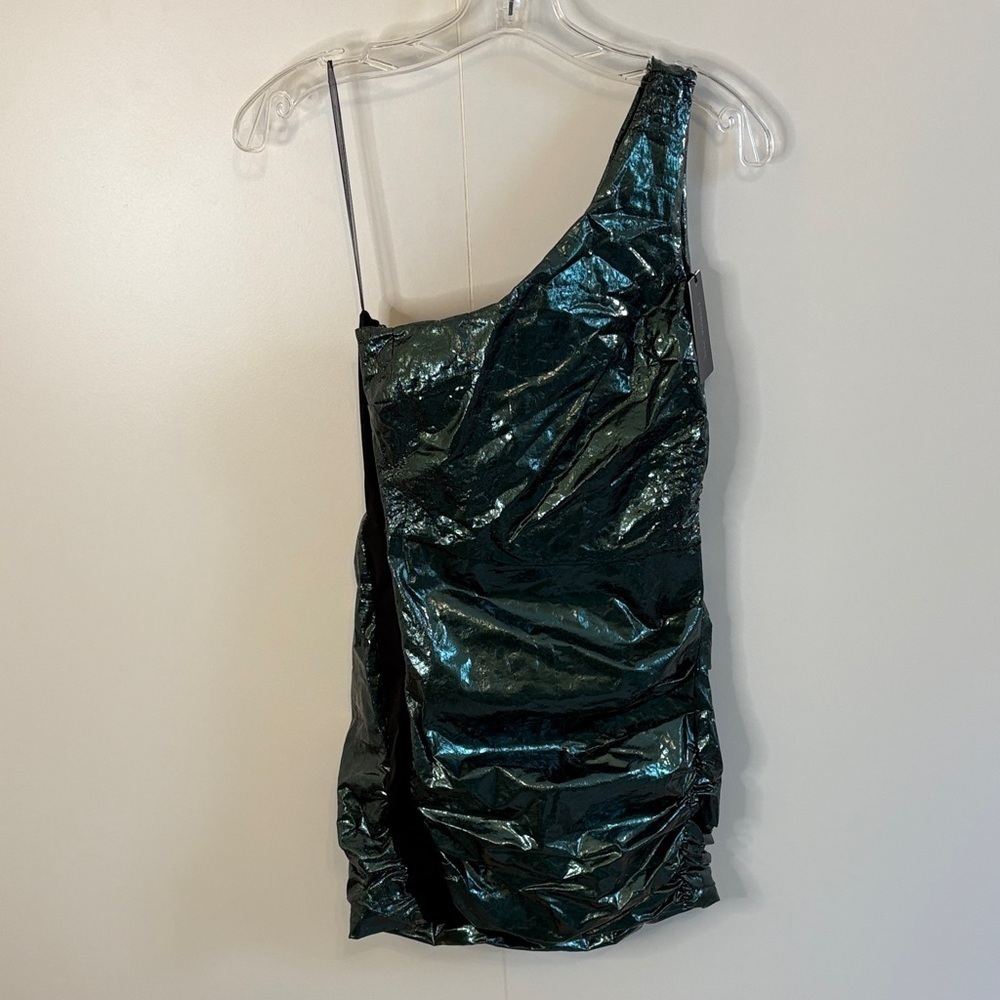 Rare! 💖Patrizia Pepe Metallic Green One-Shoulder Dress 42 IT